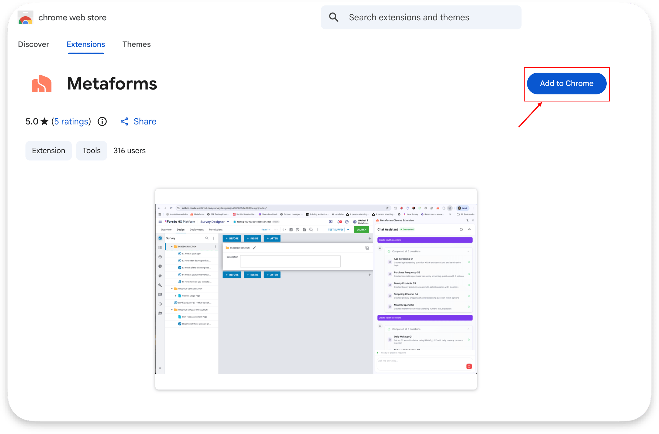 Add the Metaforms extension to Chrome
