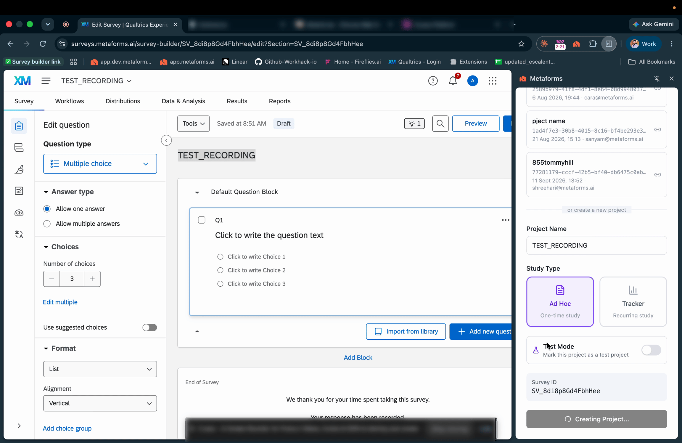 Create Project in the Metaforms extension